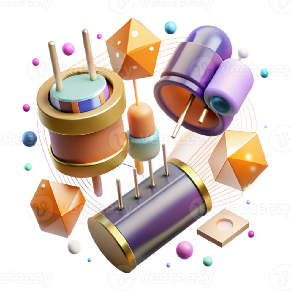 beautiful contemporary Electronic Components Resistors Capacitors Isolated for Circuit Design original png