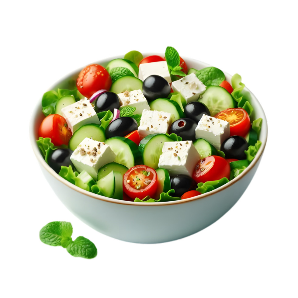 Delicious Greek Salad Fresh Feta Cheese Tomatoes Cucumbers Olives png