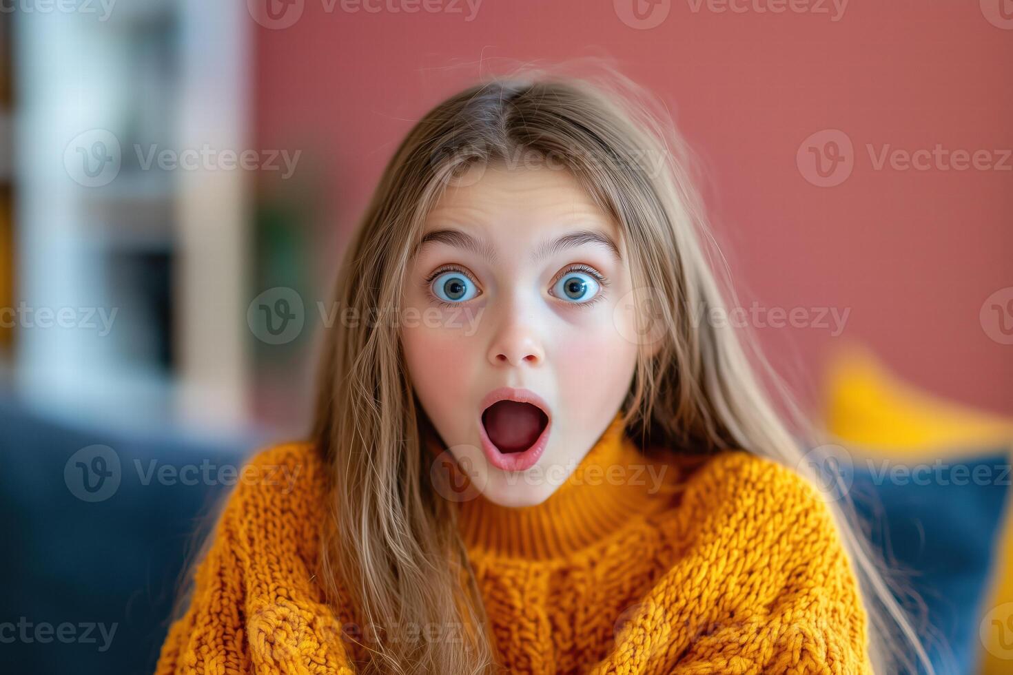 A young girl with a surprised look on her face photo