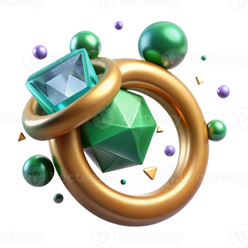 dramatic abstract Emerald Ring Bezel Setting Isolated on Transparent Background high resolution png