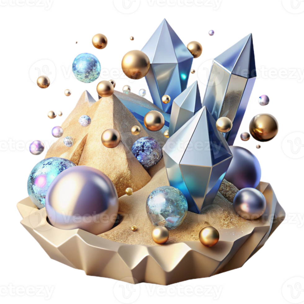 vibrant traditional Floating Crystals Cutout Surreal Gemstone Scene high quality png