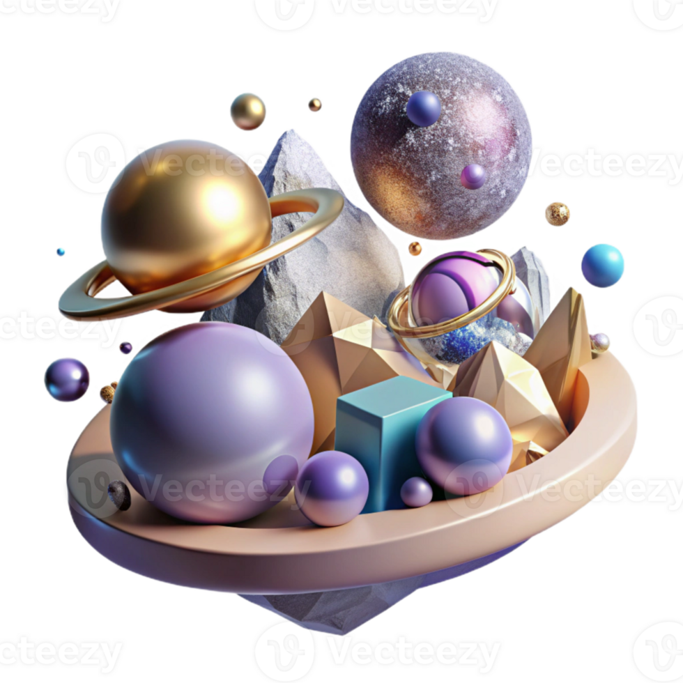 dramatic rustic Floating Planets Cutout Surreal Space Scene premium png