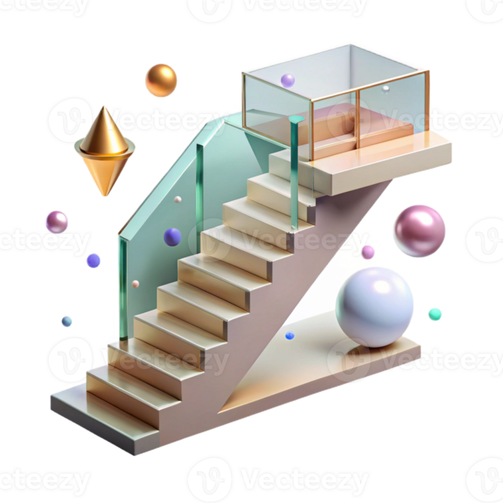 magnificent artistic Floating Staircase with Glass Railing Cutout png