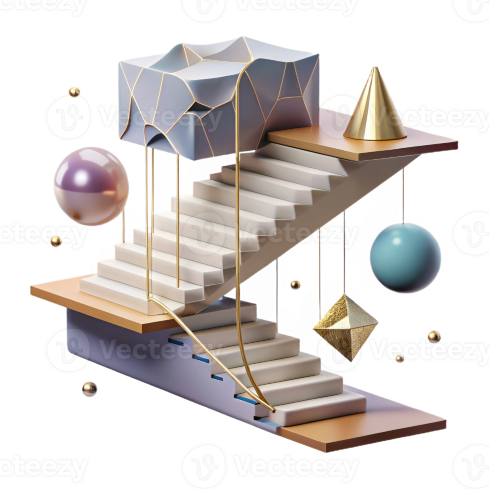 extraordinary rustic Floating Staircase with Cable Railing Isolated premium png