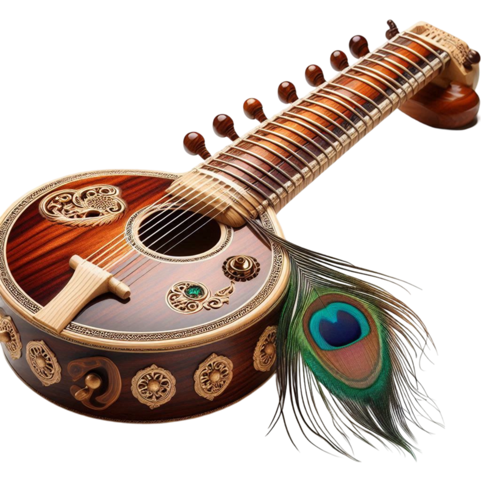 Traditional Indian Sitar with Peacock png
