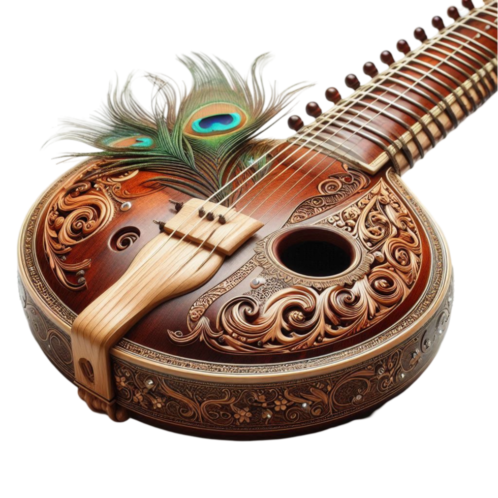 Peacock-Themed Mandolin with Engraved Details png