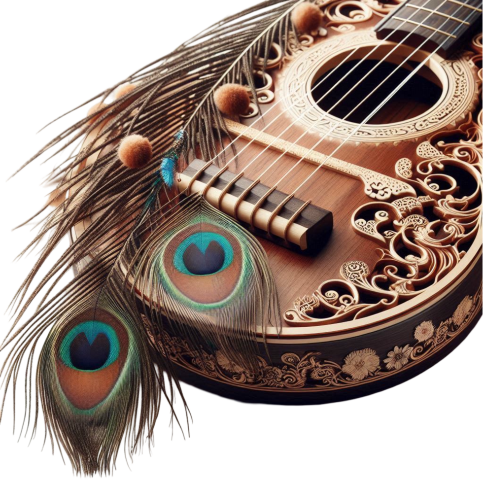 Stylish Mandolin with Engraved Wood png