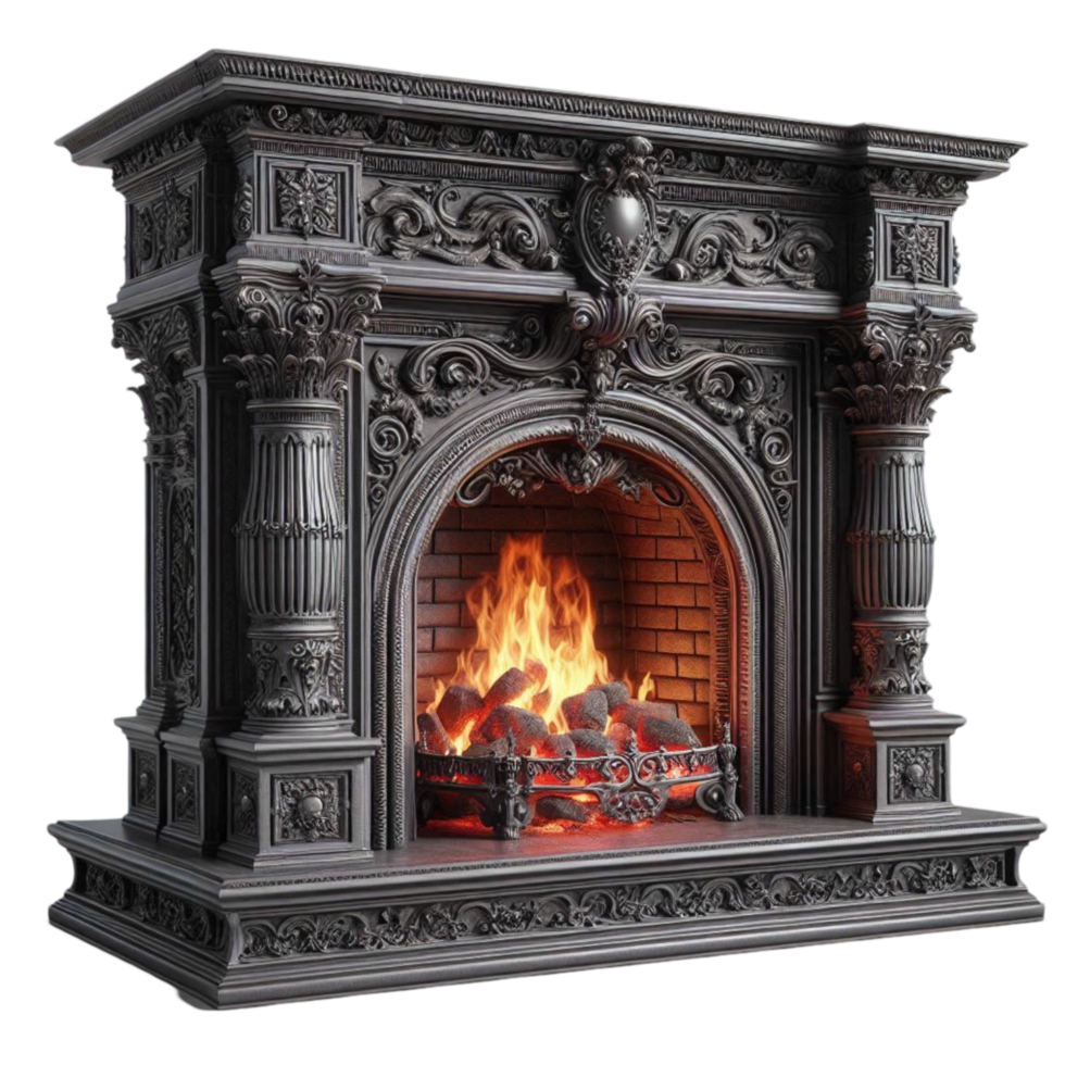 Dark Gothic Stone Fireplace with Fire png