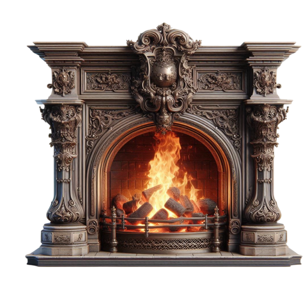 Ornate Fireplace with Gothic Details png