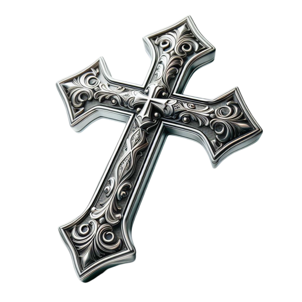 Silver Gothic Cross with Engraving png