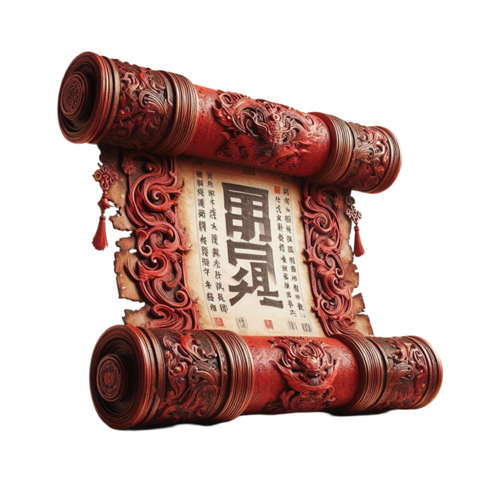 Ornate Red Scroll with Artistic Details png