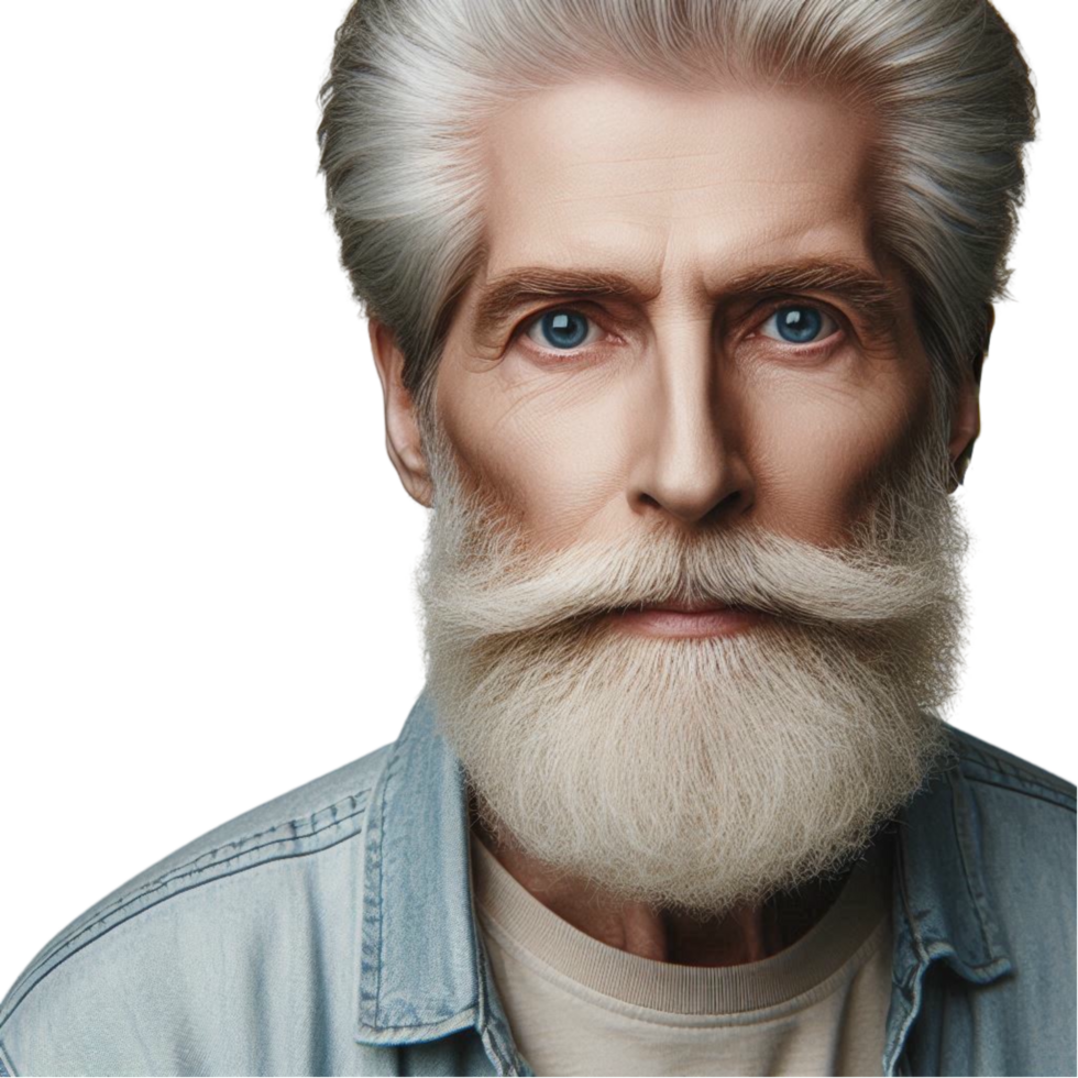 Distinguished Silver-Haired Man in Denim Shirt png