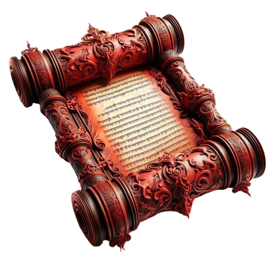 Antique Scroll with Carved Red Wood png