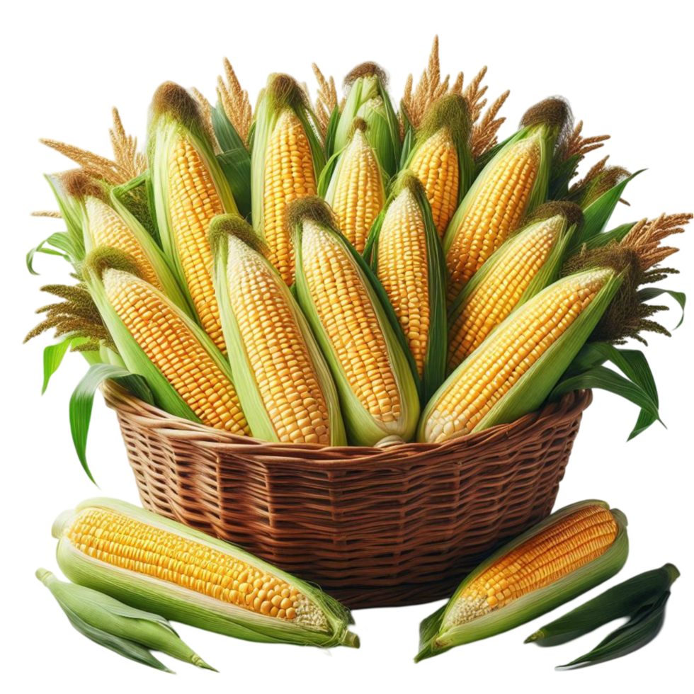 Abundant Corn Basket with Green Husk png