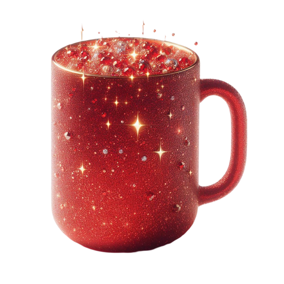 Shimmering Red Coffee Mug with Starry Effect png