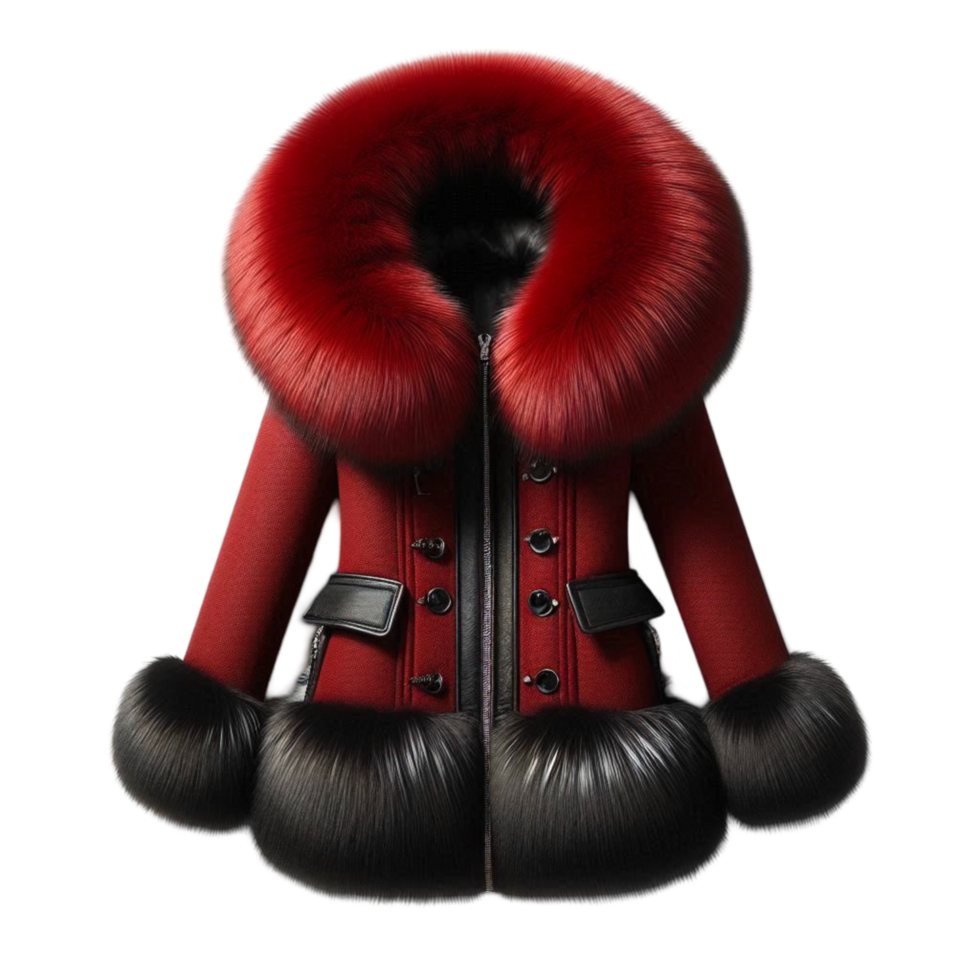 Elegant Red Coat with Black Fur Collar png