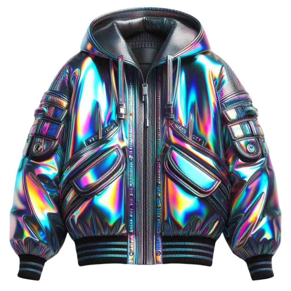 Futuristic Holographic Jacket with Reflective Design png