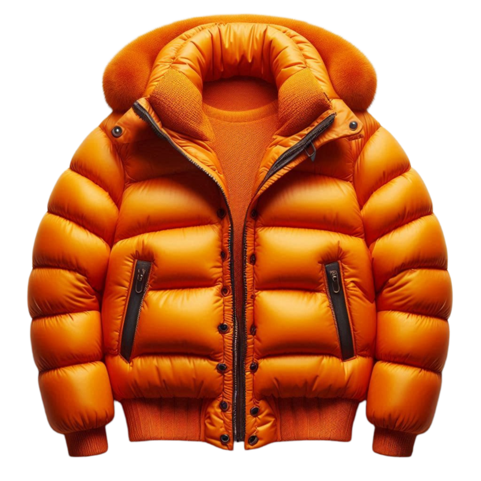 Trendy Orange Puffer Jacket for Winter png