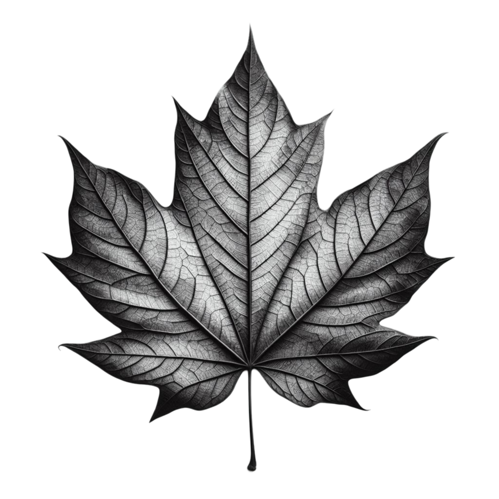 Inked Maple Leaf Art in Black png
