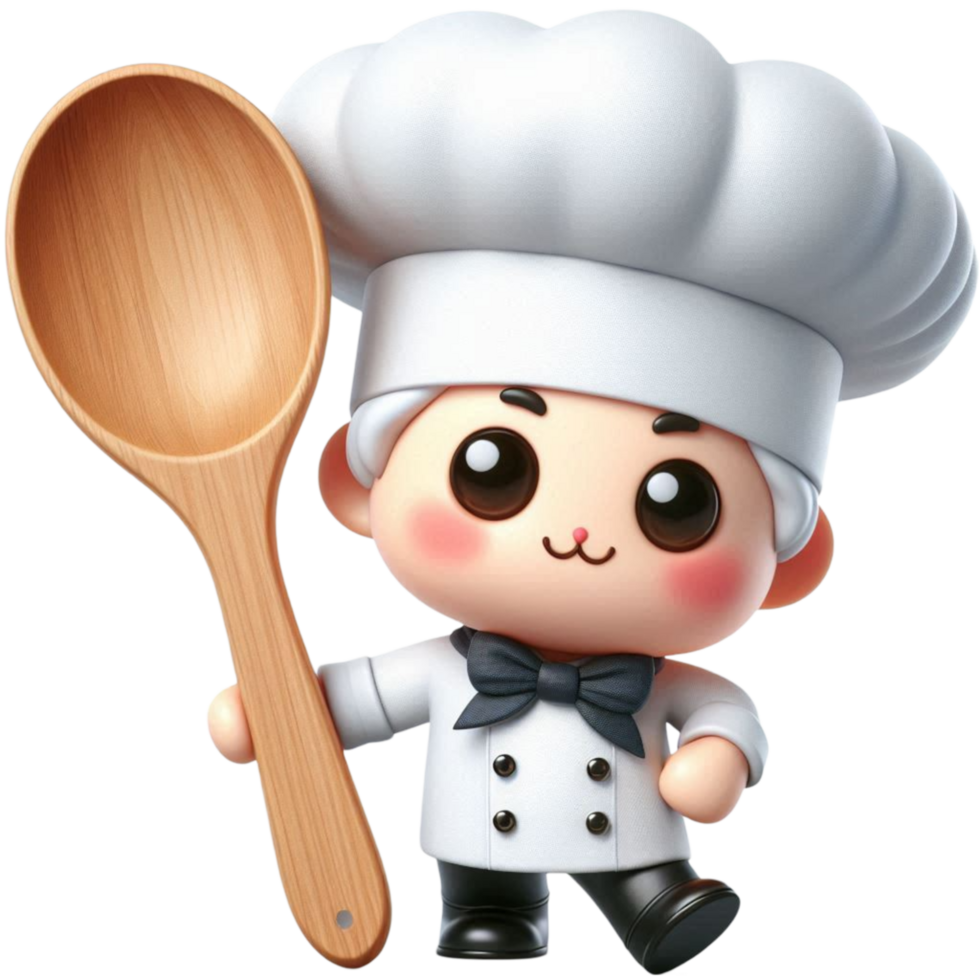 Happy Cartoon Chef Holding a Wooden Spoon png