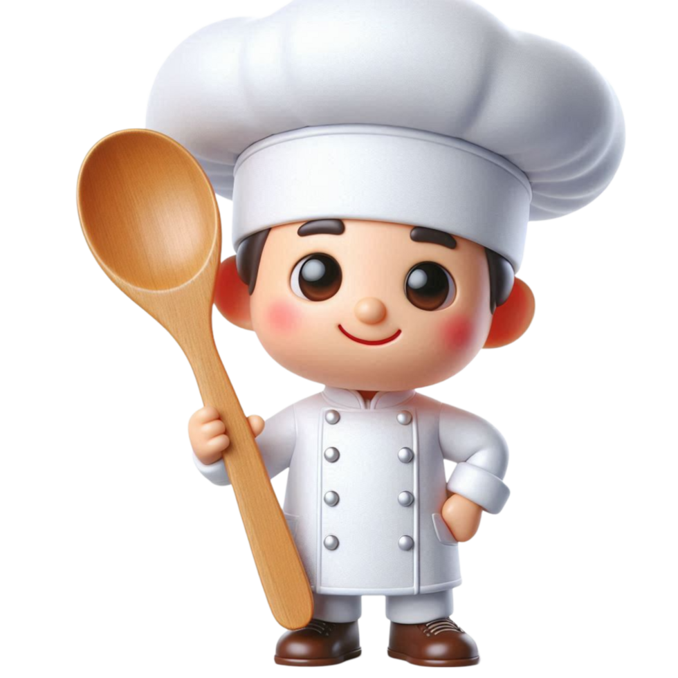 Smiling Cartoon Chef Holding a Spoon png