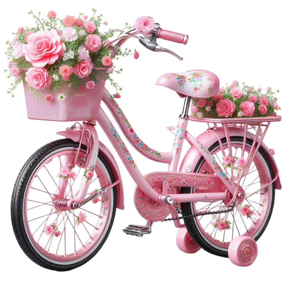 Cute Pink Bicycle with Flower Basket png