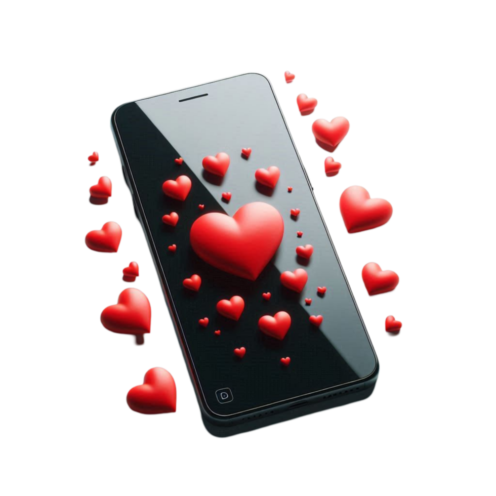 Smartphone with 3D Floating Love Hearts png