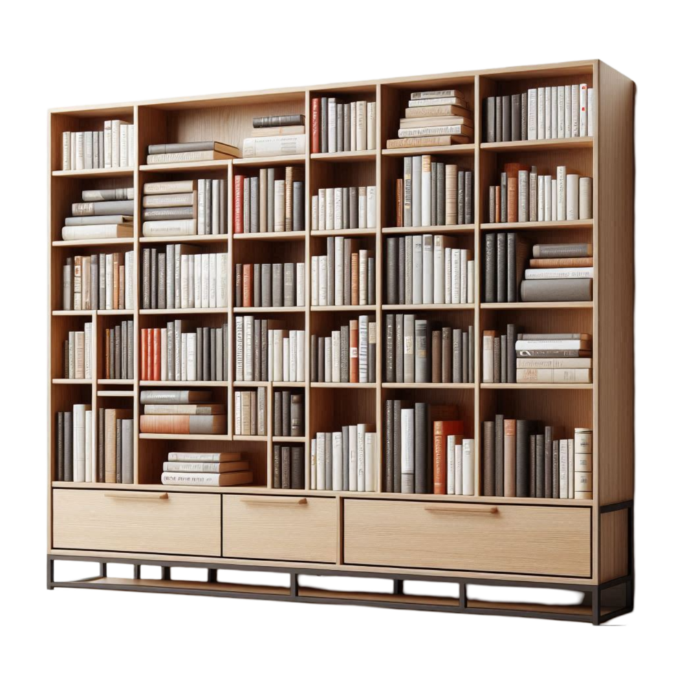 Wooden Bookshelf with Books png