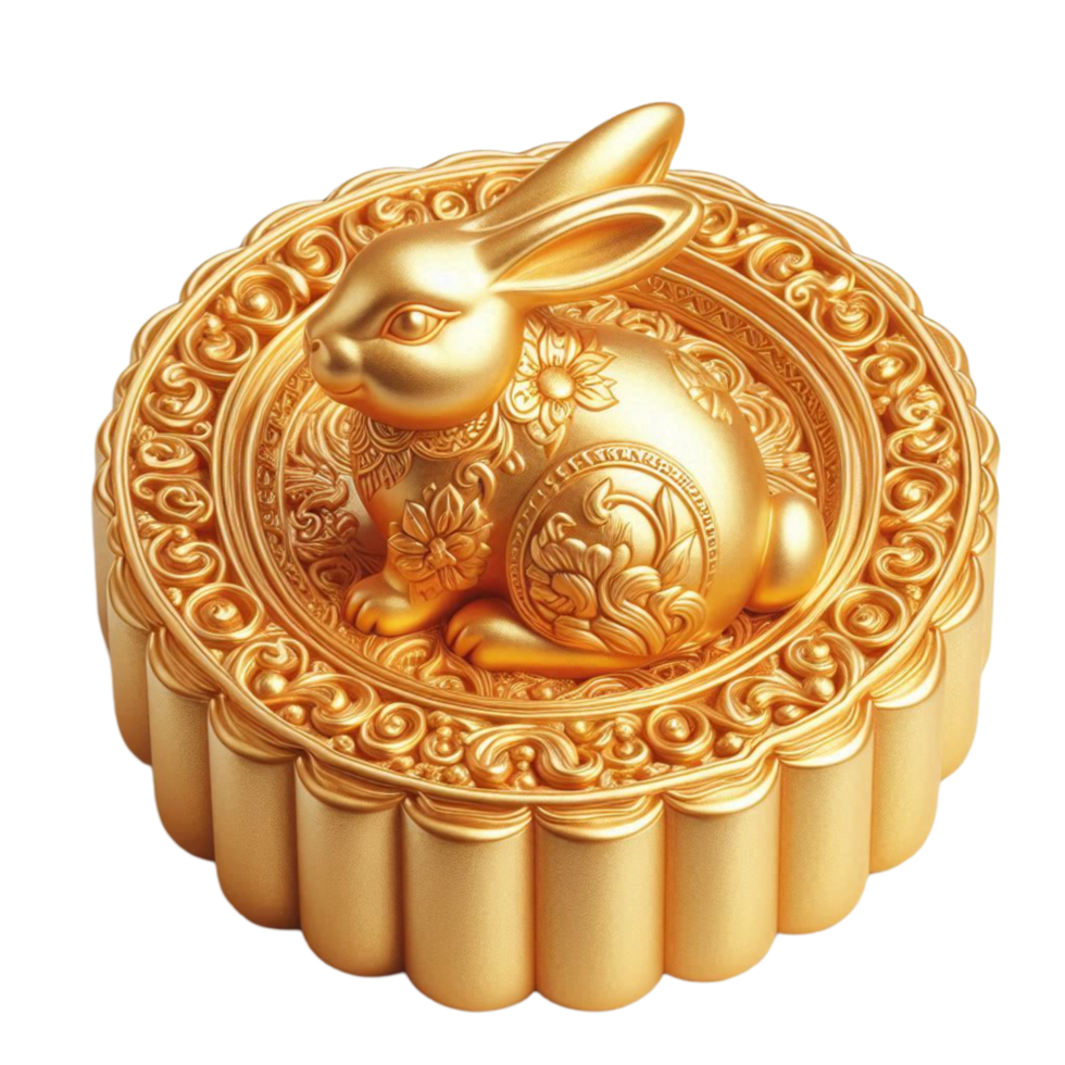 Golden Rabbit in Luxurious Round Box png