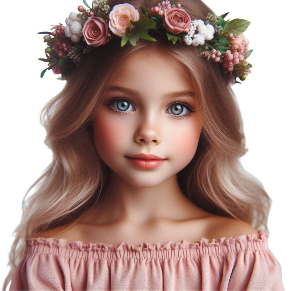 Young Girl with Soft Curls and a Floral png