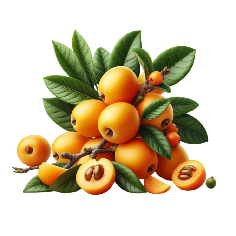 Loquat Fruit Cluster on Tree Branch png