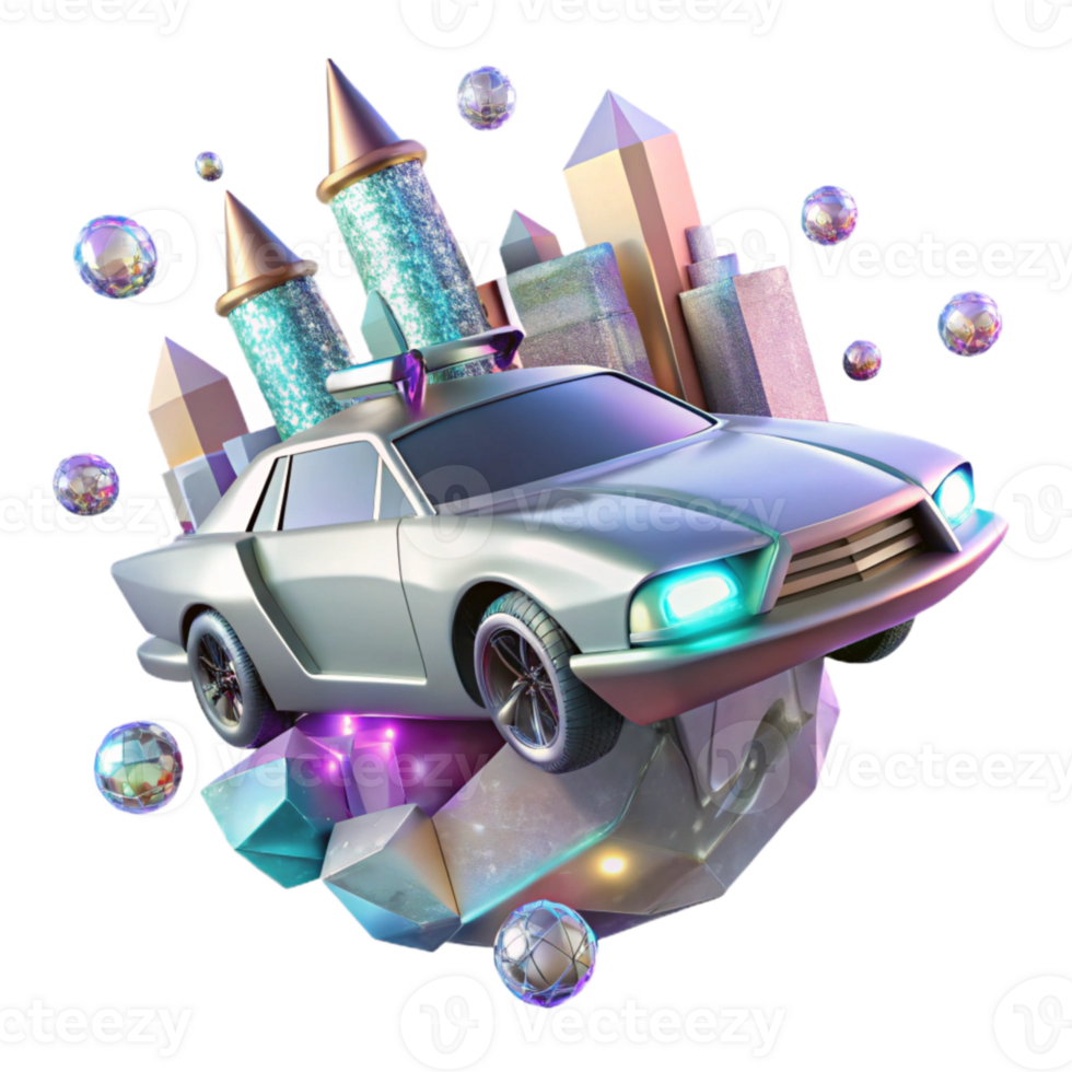 wonderful classic Flying Car Transparent with City Background high resolution png