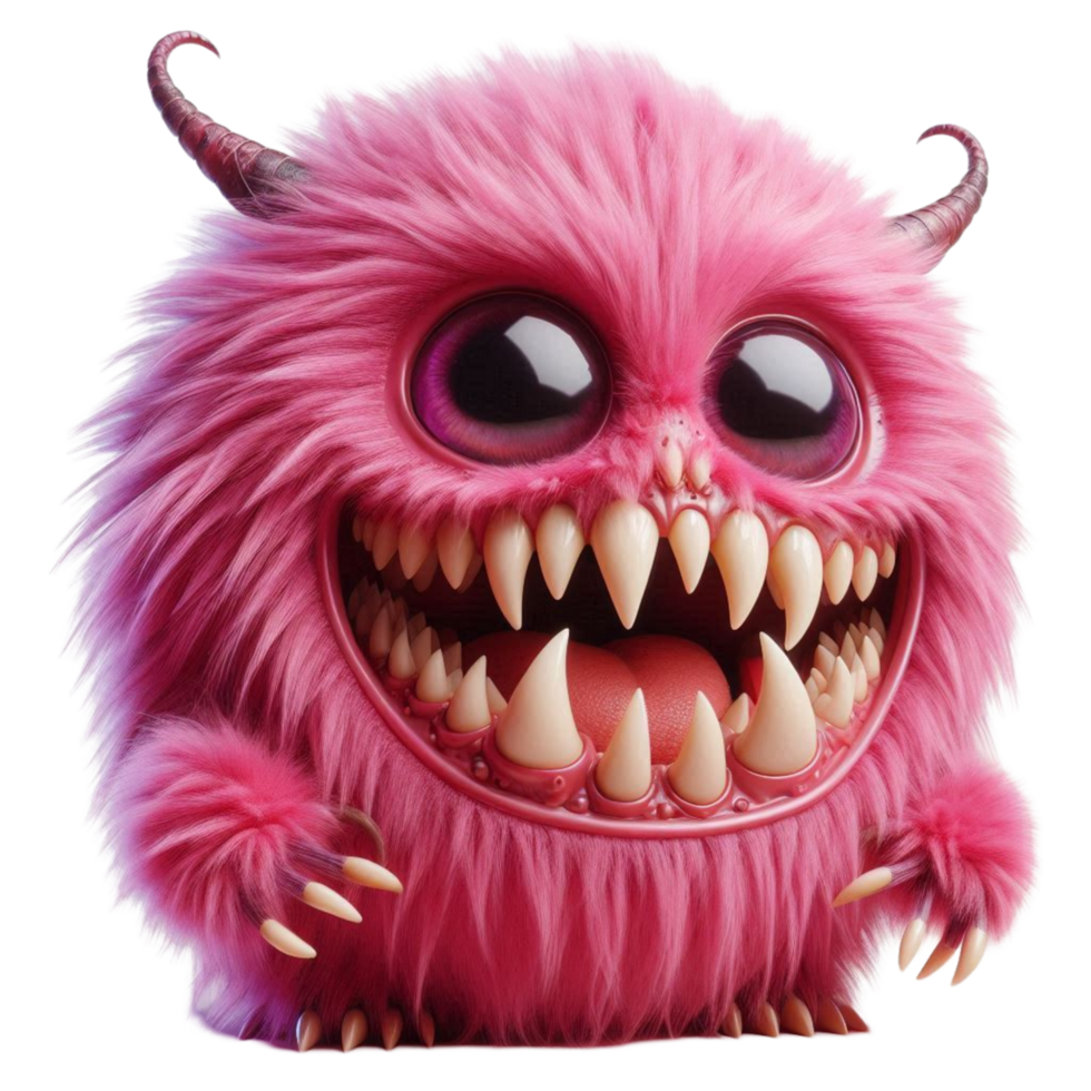 Cute Pink Monster with Sharp Teeth png