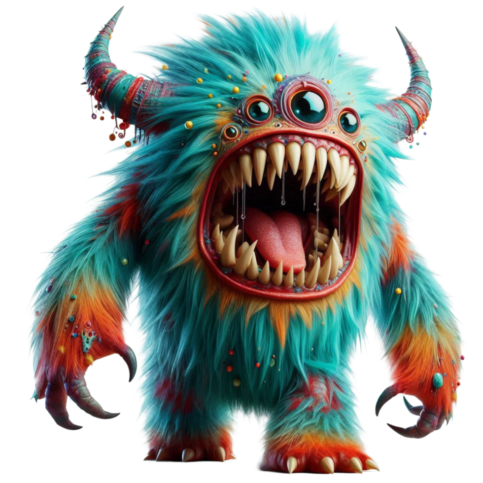 Blue and Orange Horned Monster with Sharp png