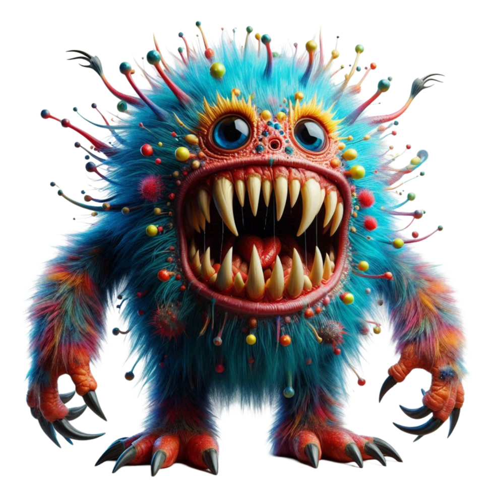 Spiky Multicolored Monster with Glowing Eyes png