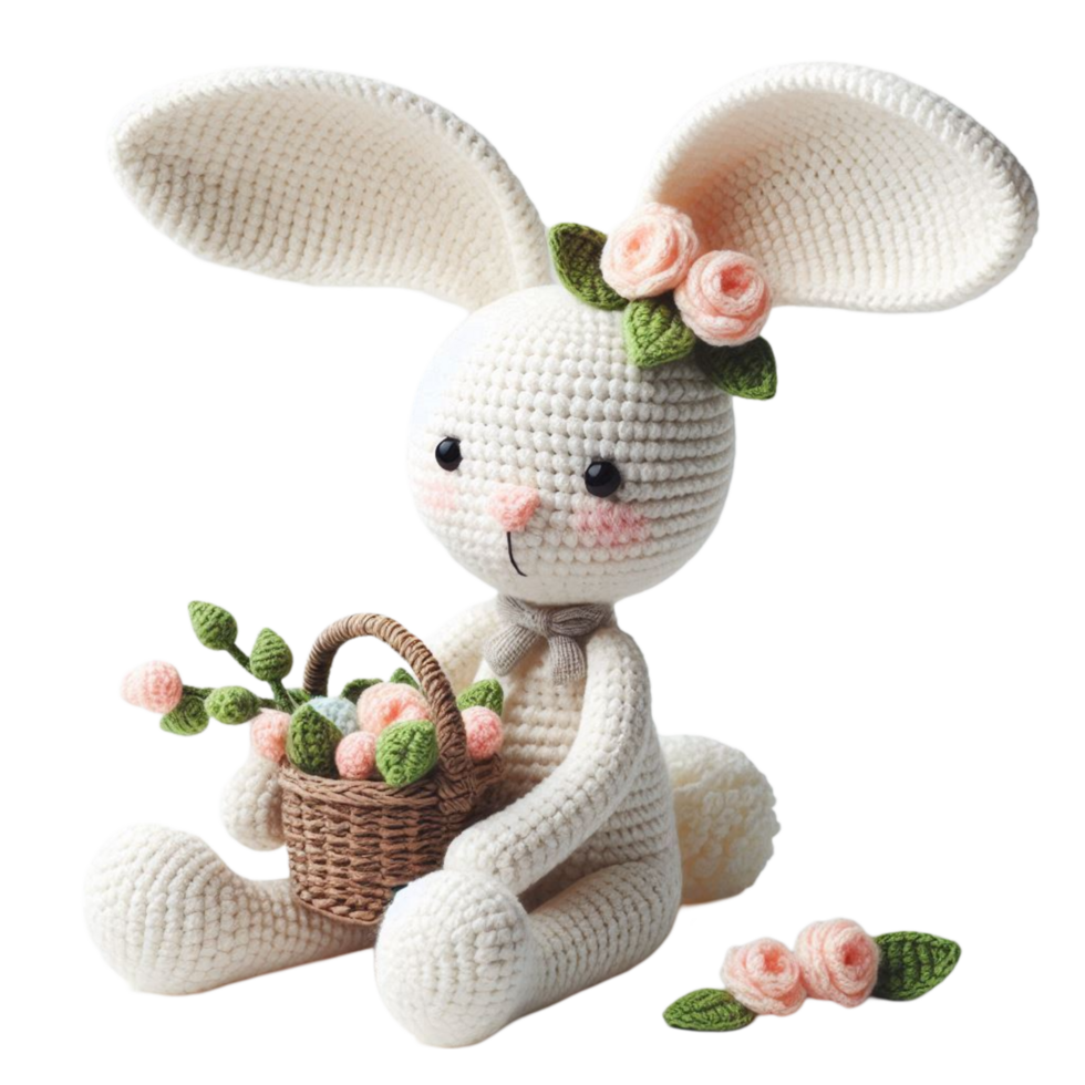 Soft Plush Bunny Toy with Floral Crown png