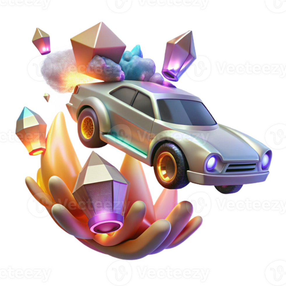 wonderful creative Flying Car with Exhaust Flames Cutout for Speed and Power original png