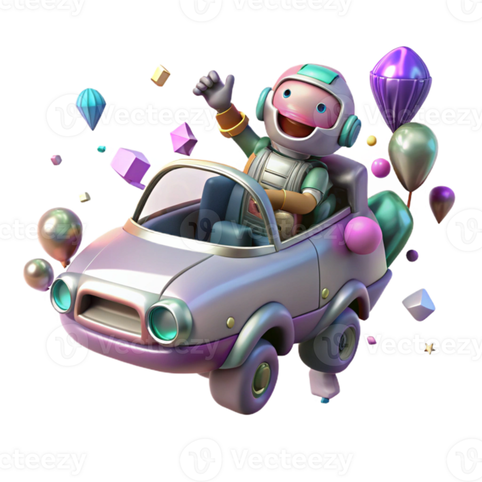 impressive vintage Flying Car with Robot Pilot Cutout for Sci Fi Illustrations premium png