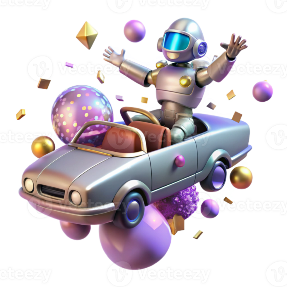 extraordinary abstract Flying Car with Robot Pilot Cutout for Sci Fi Illustrations high quality png