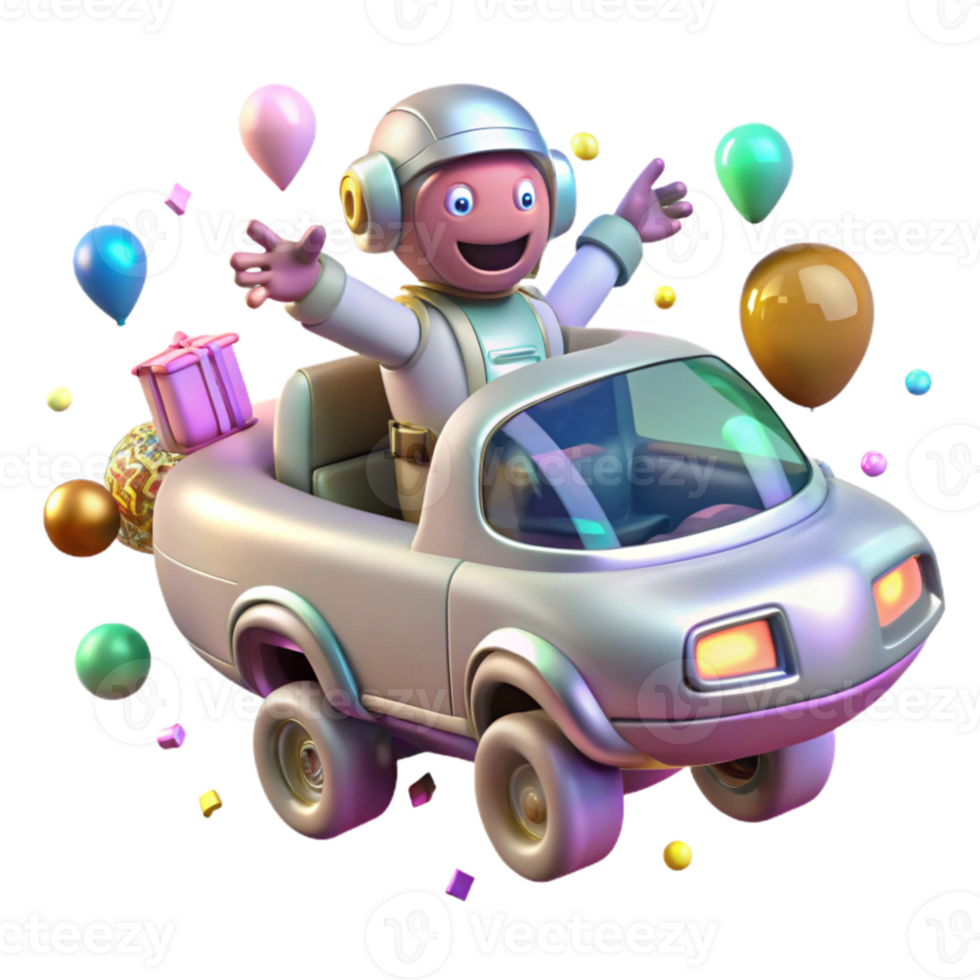 serene contemporary Flying Car with Robot Pilot Cutout for Sci Fi Illustrations png