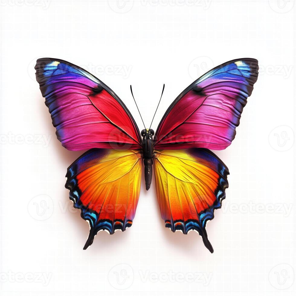 A colorful butterfly is shown on a white background photo
