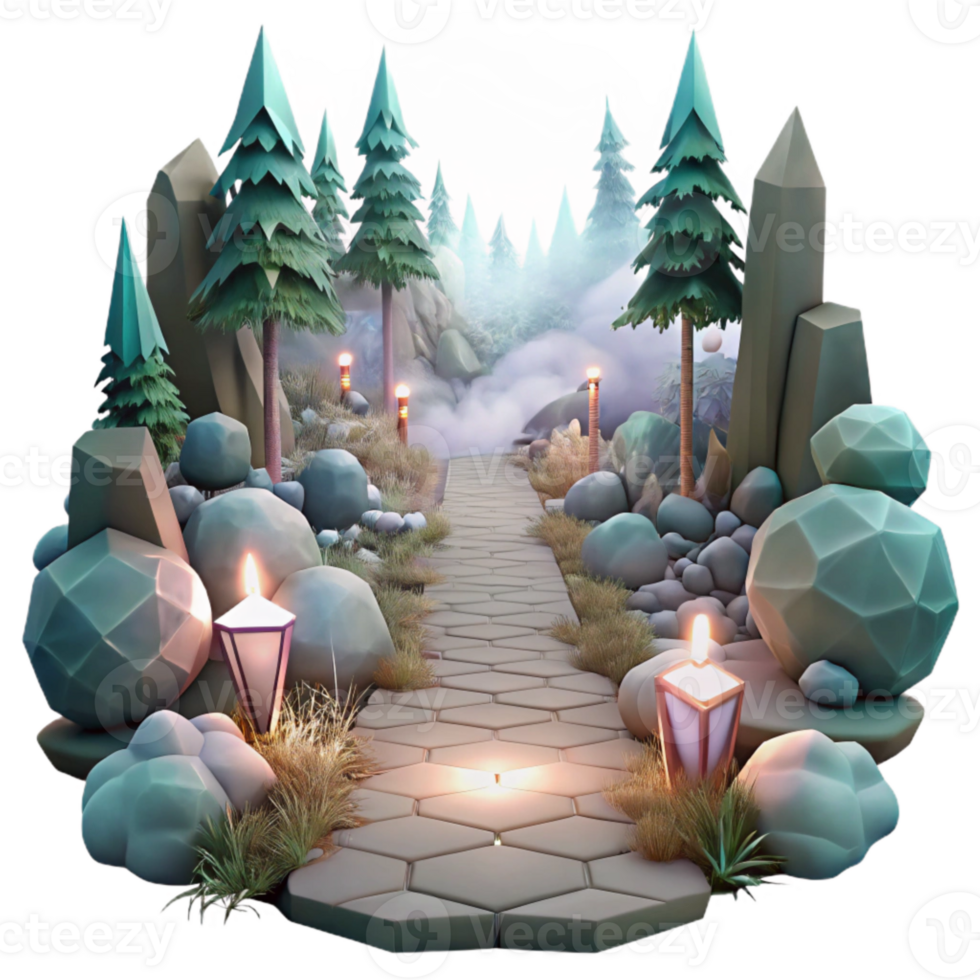 wonderful creative Foggy Forest Pathway Scene Cutout for Mysterious Art authentic png