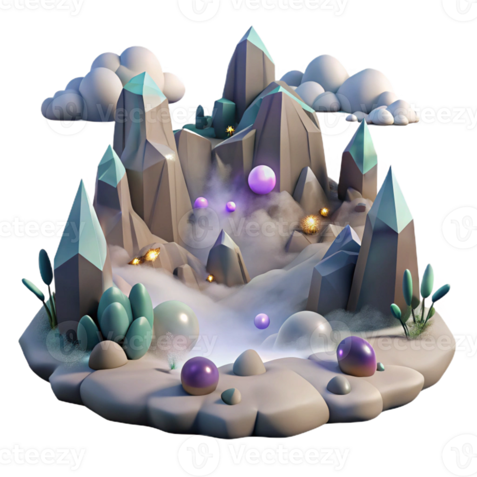 impressive classic Foggy Valley Landscape Isolated for Scenic Art detailed png