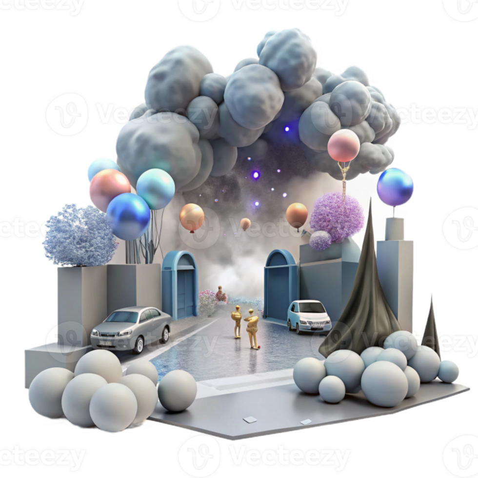 elegant classic Foggy Street with Figures Cutout for Dramatic Art png