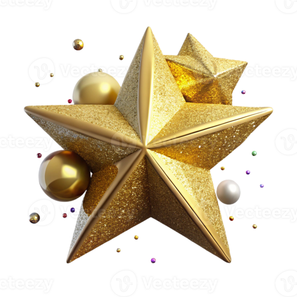 extraordinary vintage Gold Glitter Star Holiday Decoration Isolated high quality png