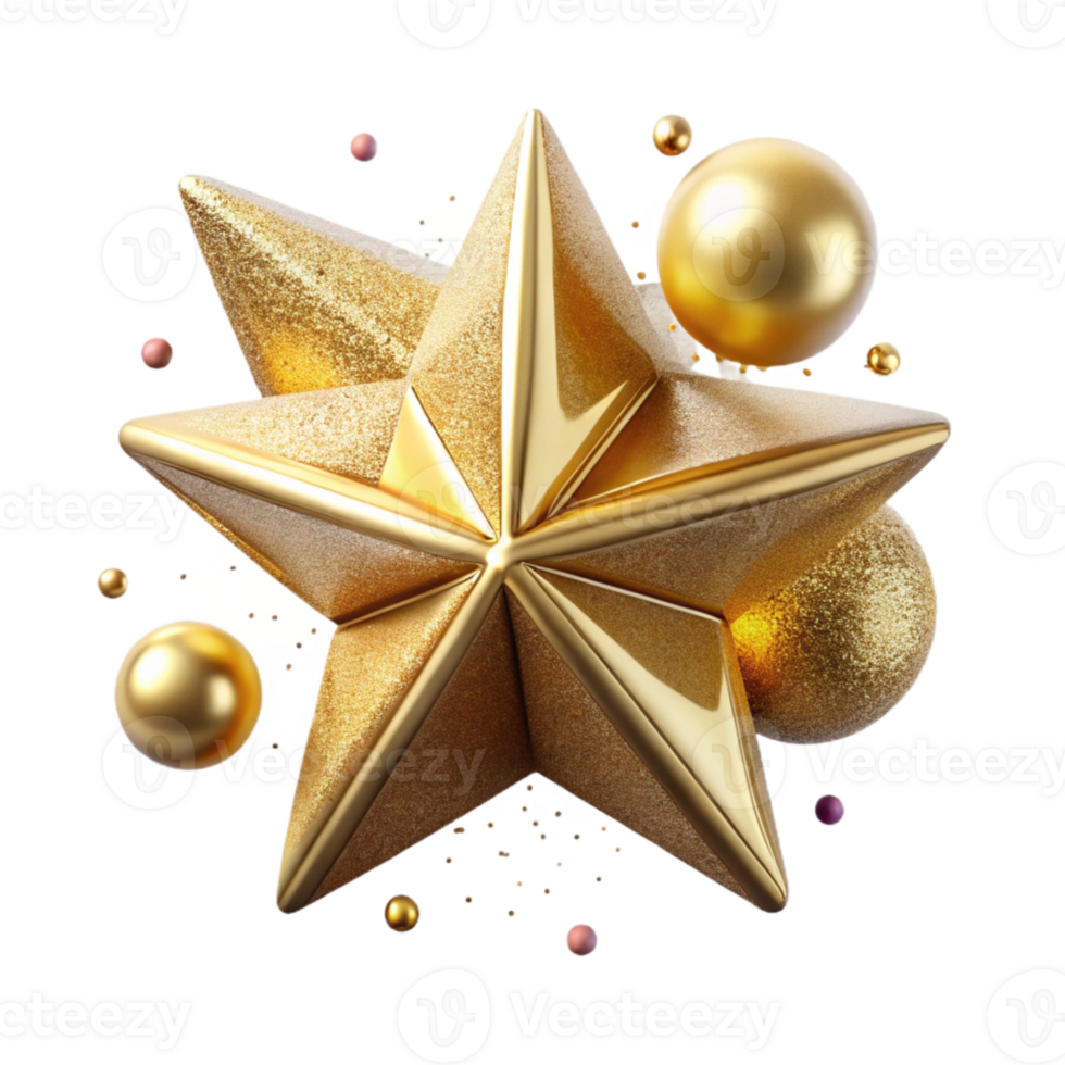 magnificent abstract Gold Glitter Star Holiday Decoration Isolated png