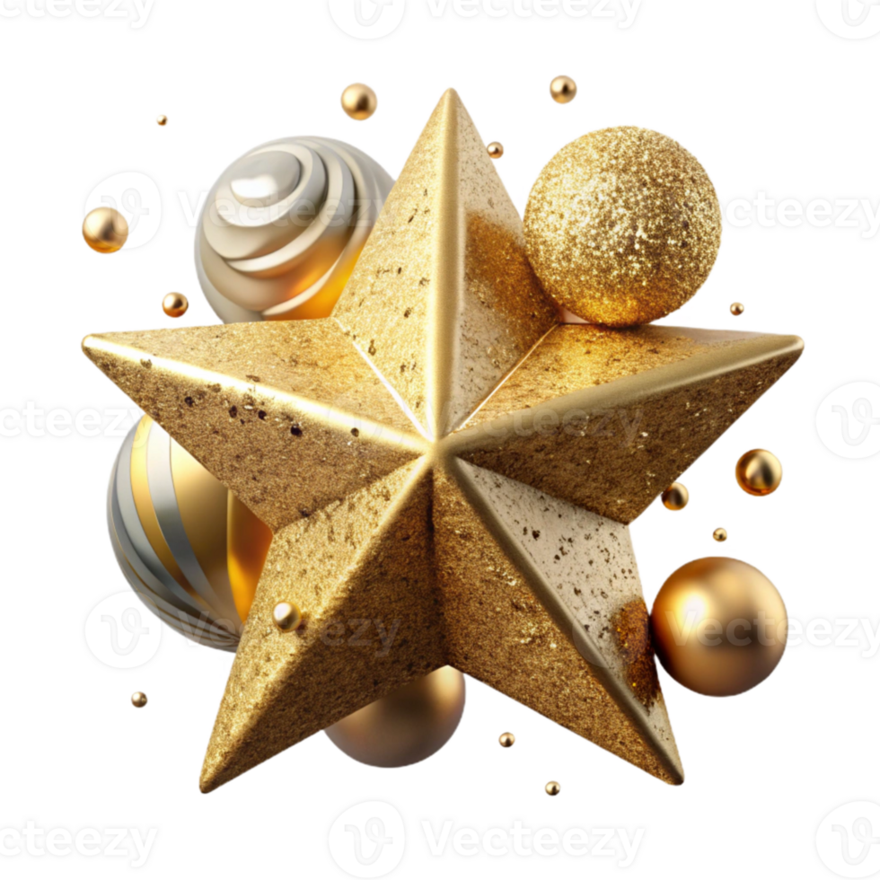 stunning modern Gold Glitter Star Holiday Decoration Isolated genuine png