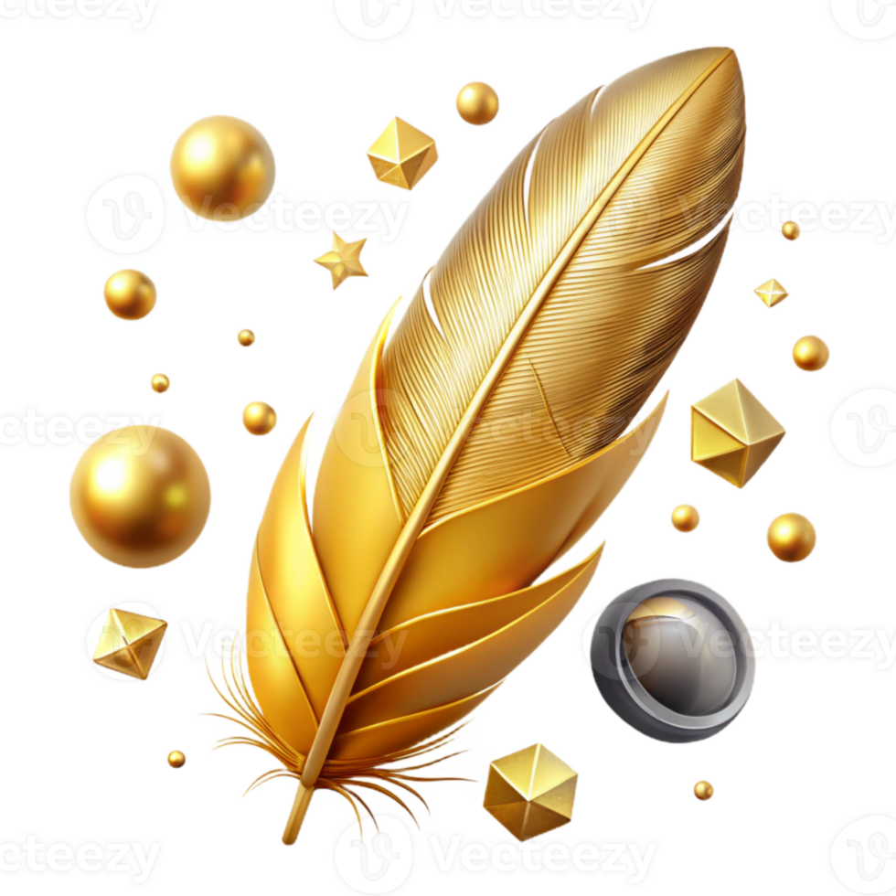 wonderful minimalist Gold Texture Feather Plume Cutout Bird authentic png
