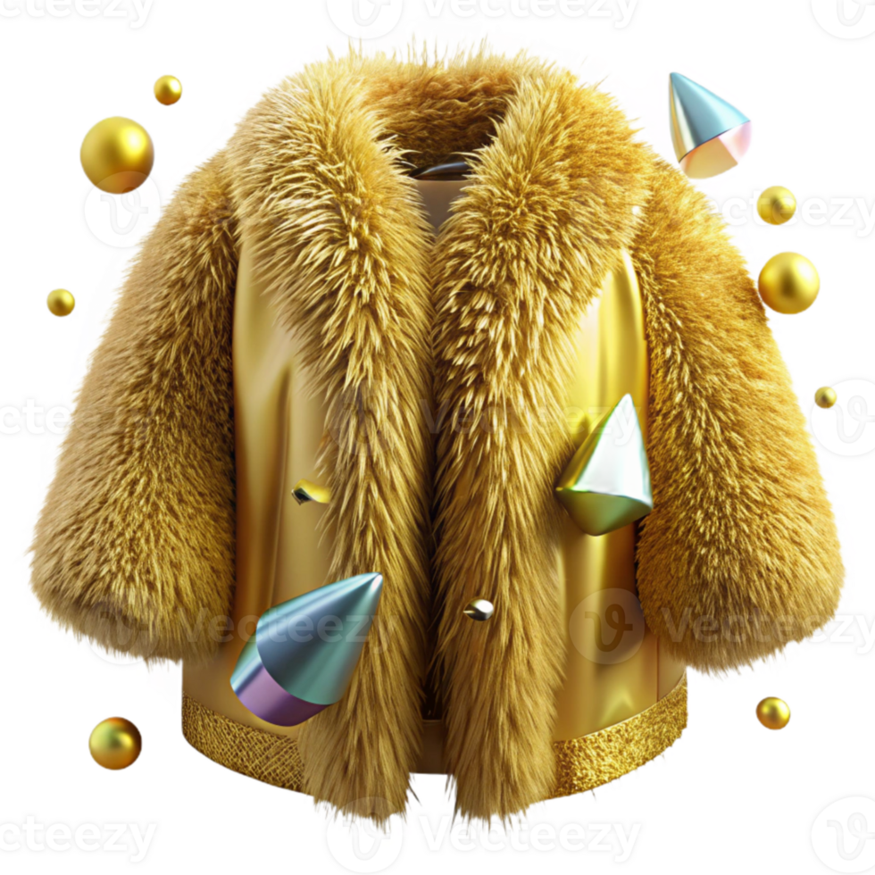 serene minimalist Gold Texture Fur Coat Isolated Fashion authentic png