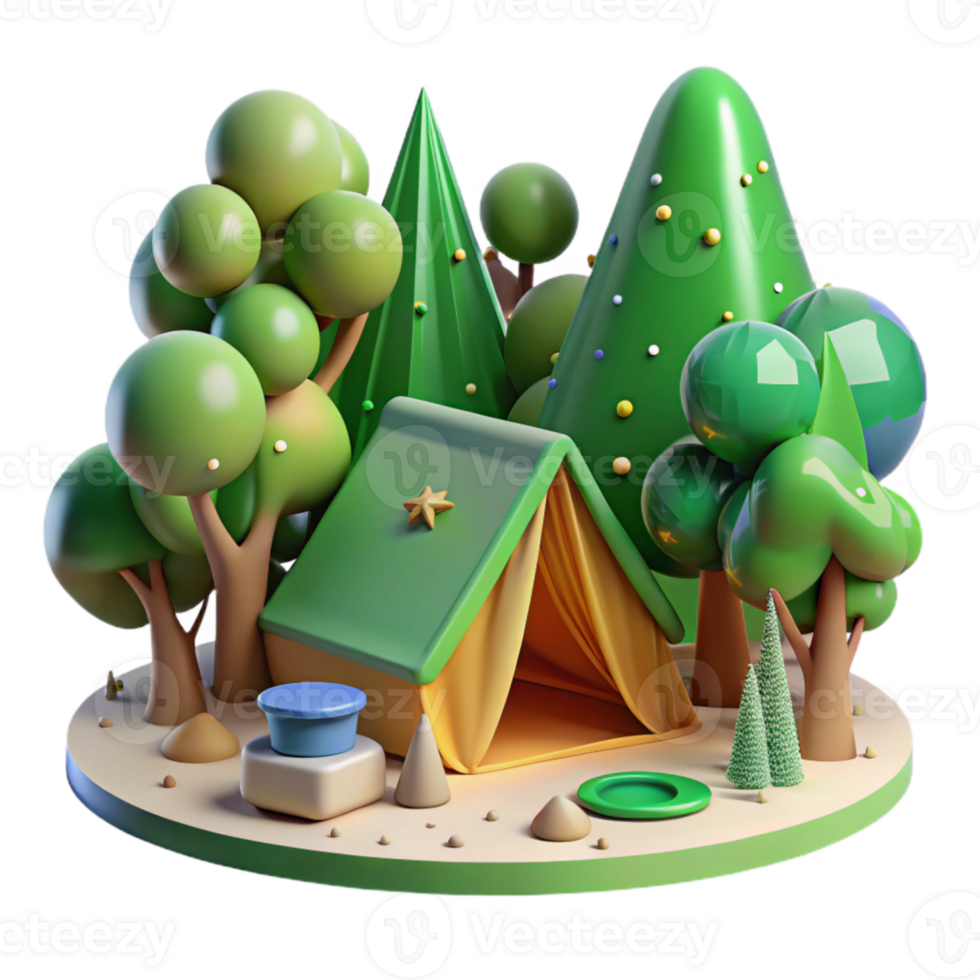 vibrant rustic Green Forest Clearing Tent Camping Cutout genuine png